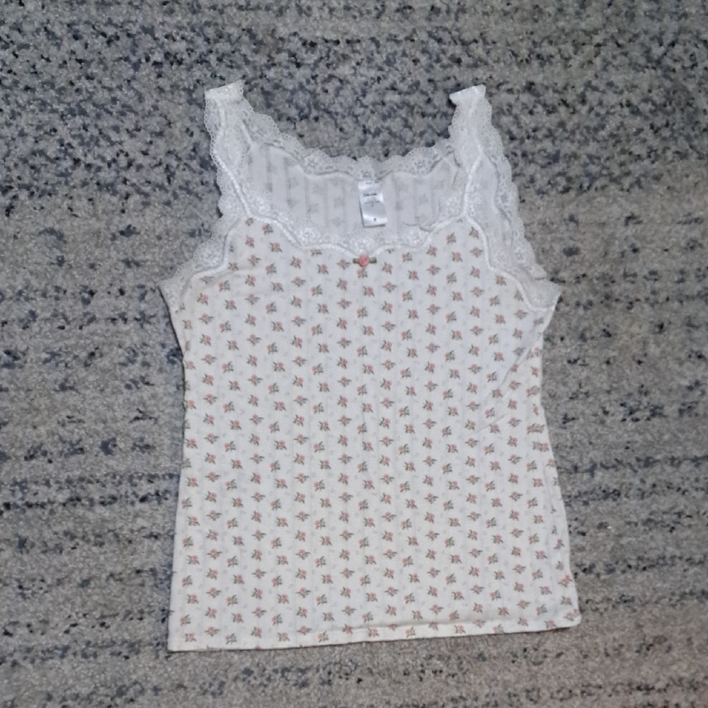 Floral Lace Trim Camisole - Cream